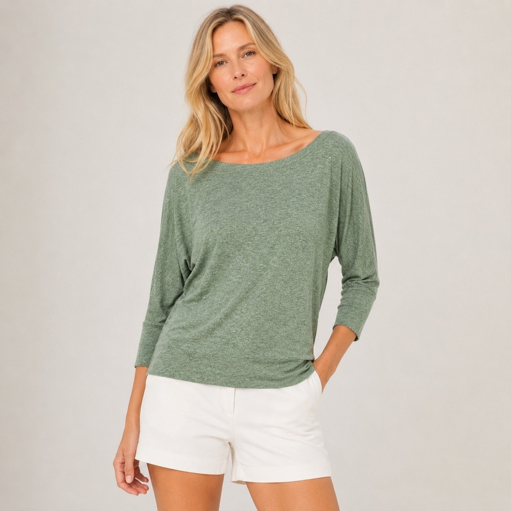 Adrienne Vittadini Womens Top XS Green Boat Neck Dolman Sleeve Casual Soft Tee‎